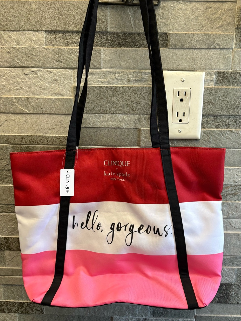 Clinique x Kate Spade Pink & Red Striped Tote - "Hello, Gorgeous."